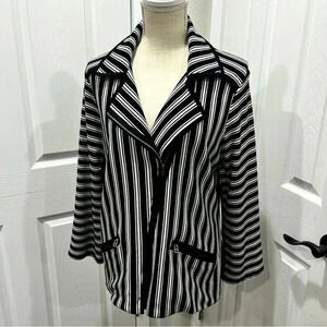 Sharon Young slant zip striped jacket, zip sleeves and zip pockets